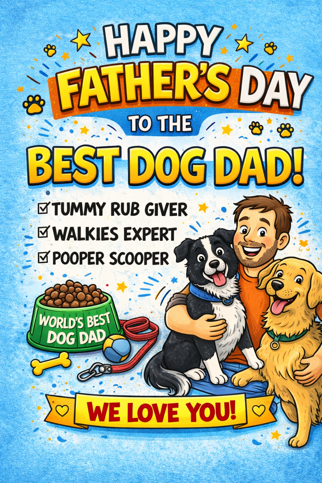 Funny A5 Fathers Day Card for Dog Dads – Printed in the UK